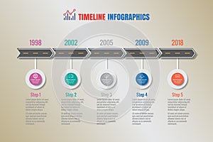 Business road map timeline infographic with 5 steps circle, Vector Illustration