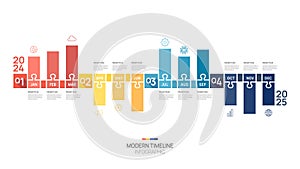Business road map timeline infographic template. milestone element timeline diagram calendar and 4 quarter topics, vector