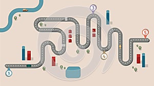 Business roadmap illustration with 5 check points