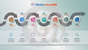 Business roadmap timeline infographic with 7 steps circle, Vector Illustration