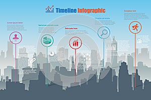 Business roadmap timeline infographic city design template Vector Illustration