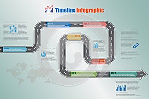 Business roadmap timeline infographic flat design template with step label