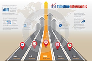 Business roadmap timeline infographic growing charts