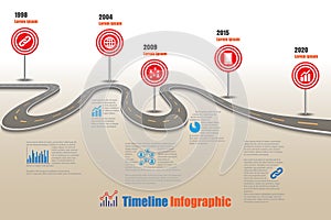 Business roadmap timeline infographic template with road sign
