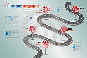 Business roadmap timeline infographic template with road sign, Vector Illustration