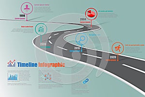 Business roadmap timeline infographic template with road sign, Vector Illustration