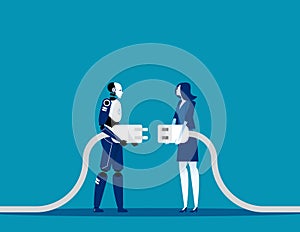 Business and robot connection. Concept artificial intelligence vector illustration, Future collaboration, Human and robot connect