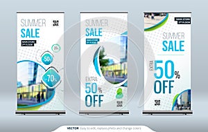 Business Roll Up Banner stand. Presentation concept. Abstract modern roll up background. Vertical roll up template