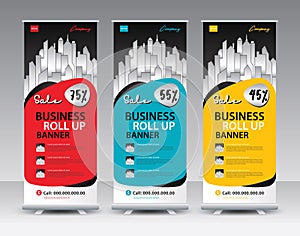 Business Roll Up Banner stand vector creative design. Sale banner stand or flag design layout. Modern Exhibition Advertising