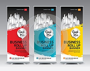 Business Roll Up Banner stand vector creative design. Sale banner stand or flag design layout. Modern Exhibition Advertising