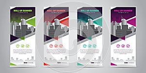 Business Roll Up Banner. Standee Design. Banner Template. 4 Various Color Set - Vector illustration