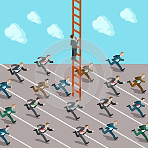 Business rush ladder success flat 3d isometric vector