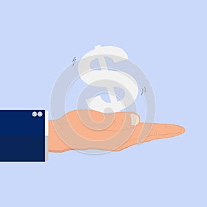 Business`s man hand holding shaking Dollar sign, business financial banking economy concept