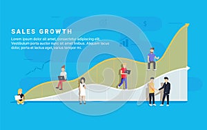 Business sales growth concept vector illustration of professional people working as team