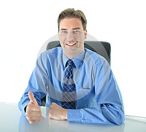 Business or sales man giving big thumbs up