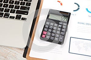 Business scenes such as calculators and charts and computers