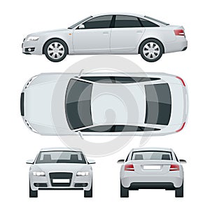 Business sedan vehicle. Car template vector illustration View front, rear, side, top. Change the color in one