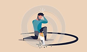 Business self sabotage and idiot mistake to lost job. Failure and stress people finance vector illustration concept. Stupid person