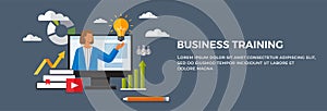 Business seminar, conference landing page template. Company personnel training, corporate meeting