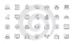 Business seminar line icons collection. Nerking, Motivation, Leadership, Innovation, Strategy, Marketing, Sales vector