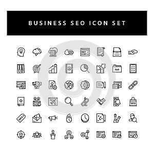 Business Seo icon set with black color outline style design