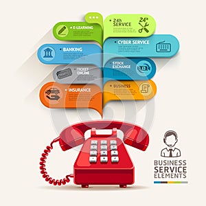Business service icons and telephone with bubble speech template
