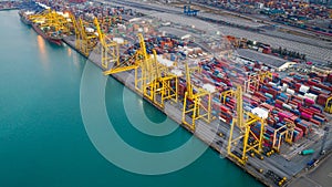 Business service and industry shipping cargo containers transportation logistics and shipping port loading and unloading top