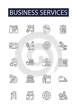 Business services line vector icons and signs. service, communication, technology, management, concept, strategy