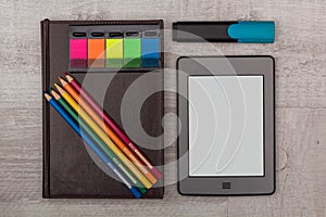 Business set: diary, an e-book with crayons and marker