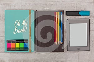 Business set: diary, an e-book with crayons and marker