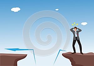 Business setbacks and problem solving concept with business people standing over a big gap. Symbol of overcoming obstacles,
