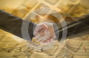 Business shaking hand on finacial graph background.