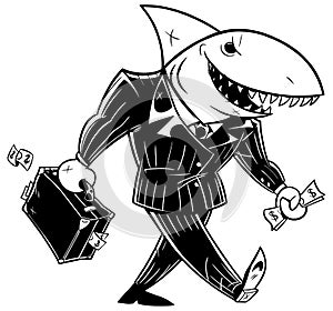 Business Shark Dark Suit Line Art