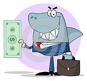 Business shark holding cash