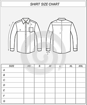 Business shirt size chart. Classic wear