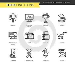 Business, shopping modern thick line design icons set
