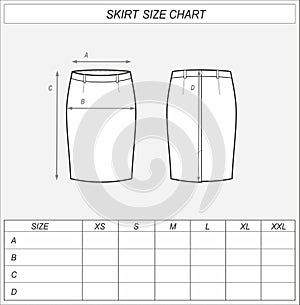Business skirt size chart. Classic wear