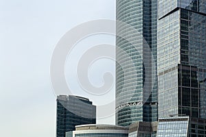 Business skyscrapers and modern office buildings of Moscow City against the sky with sunlight. Business and economics