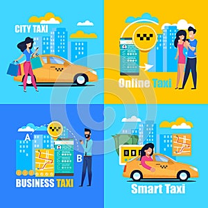 Business Smart Online City Taxi. Square Poster.