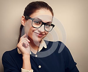 Business smiling woman in glasses. Instagram