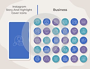 Business social media story and highlight cover icons set photo