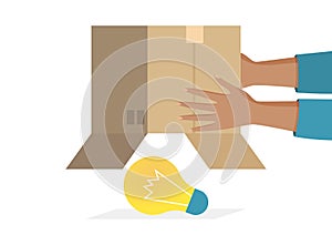 Business solution, idea under box concept, vector illustration, flat people character hand find creative success, huge