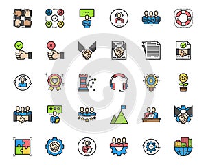 Business Solution Management Line Icons, customer, service, team ,leadership