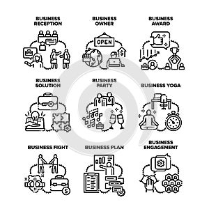 Business Solution Set Icons Vector Black Illustrations