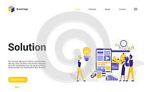 Business solution teamwork landing page, creative office workers search new idea project