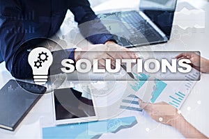 Business solutions concept on the virtual screen