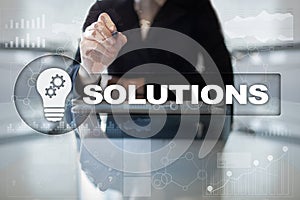 Business solutions concept on the virtual screen