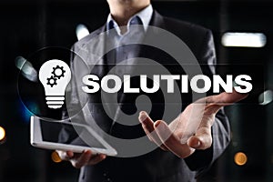 Business solutions concept on the virtual screen.