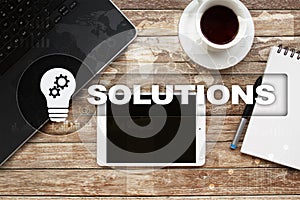 Business solutions concept on the virtual screen.