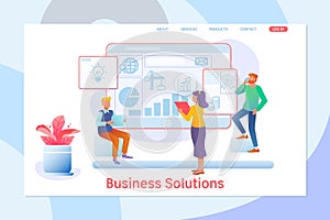 Business solutions. Consulting, project management, financial report and strategy team.Flat vector illustrtion